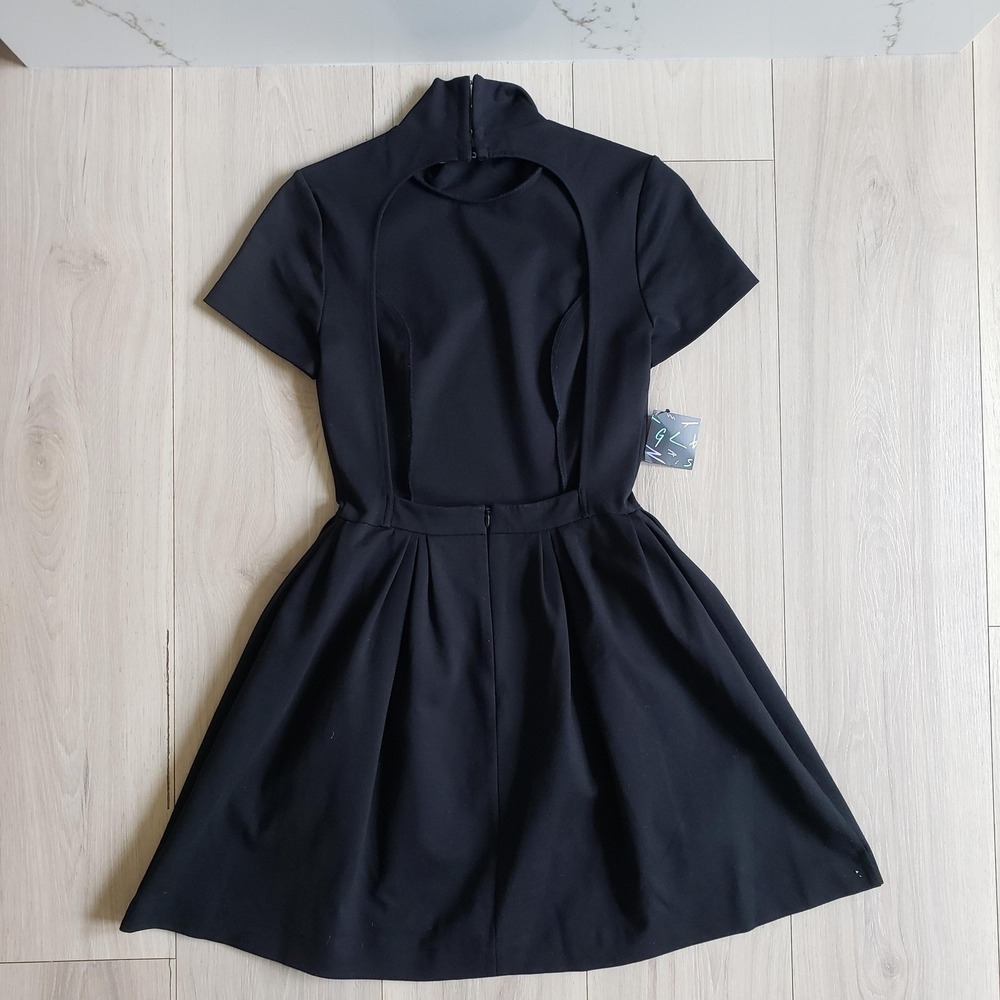 Nasty Gal Dress Womens XS Black Mock Neck Cutout Back Fit Flare Mini Party
